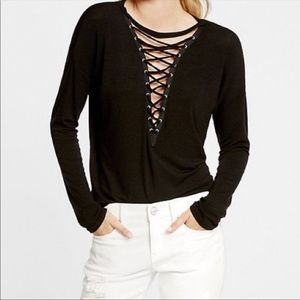 Express One Eleven Long Sleeve Lace-Up Top
